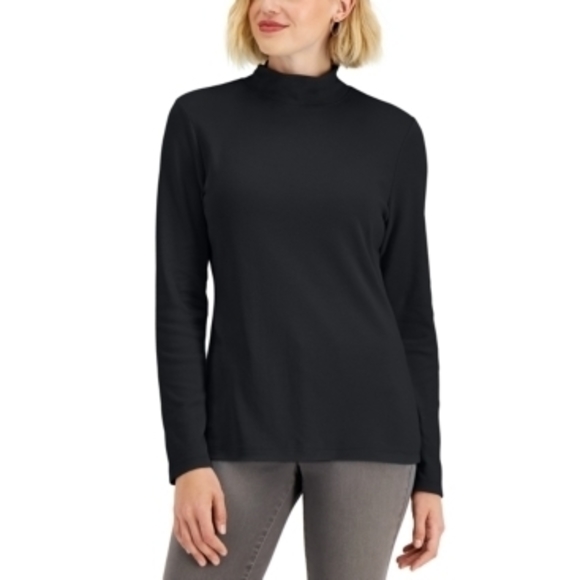 Karen Scott Black Mock Neck Top - Size L - Women's Turtleneck - Picture 1 of 2